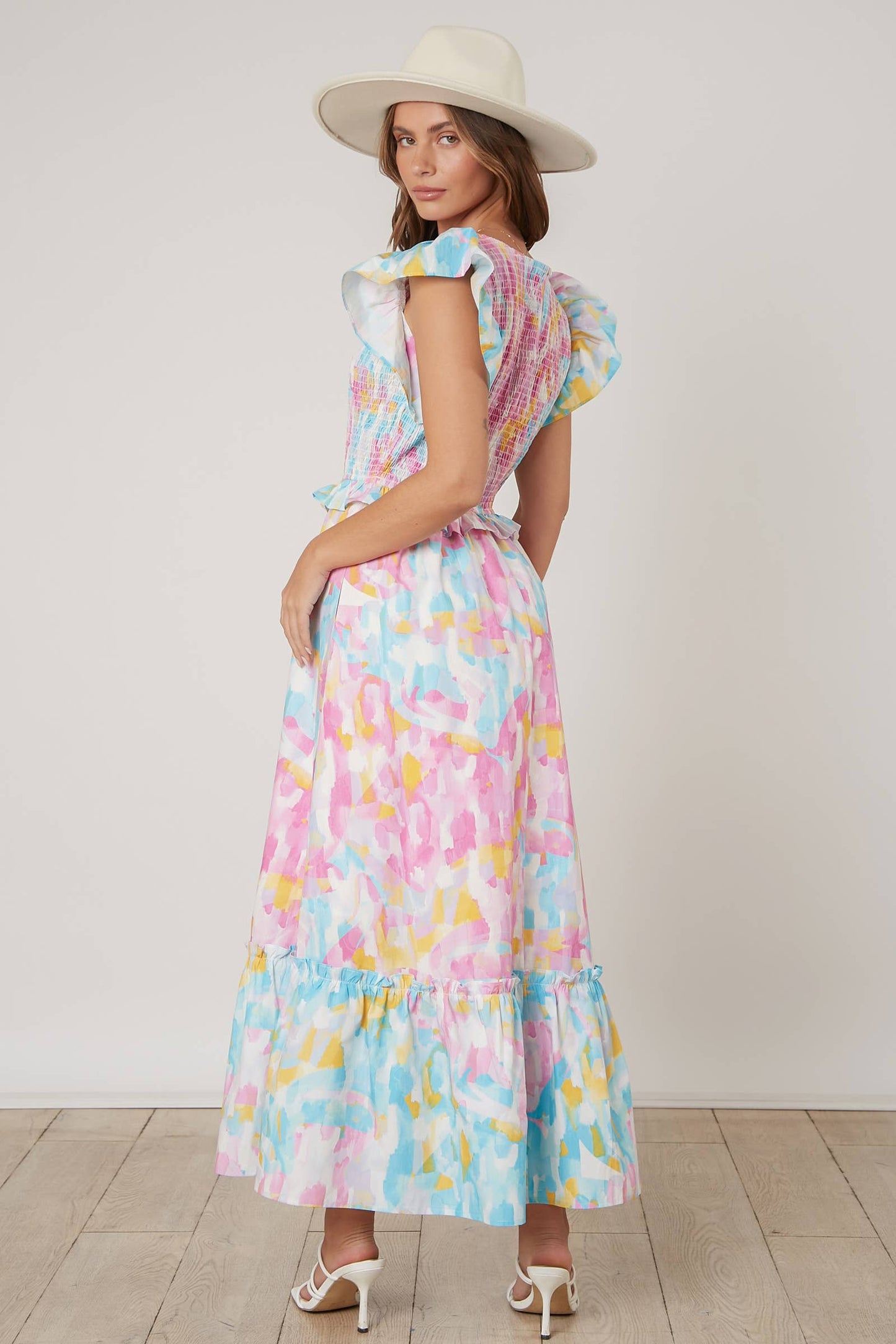 Nikki Brushed Print Smocked Poplin Maxi Dress