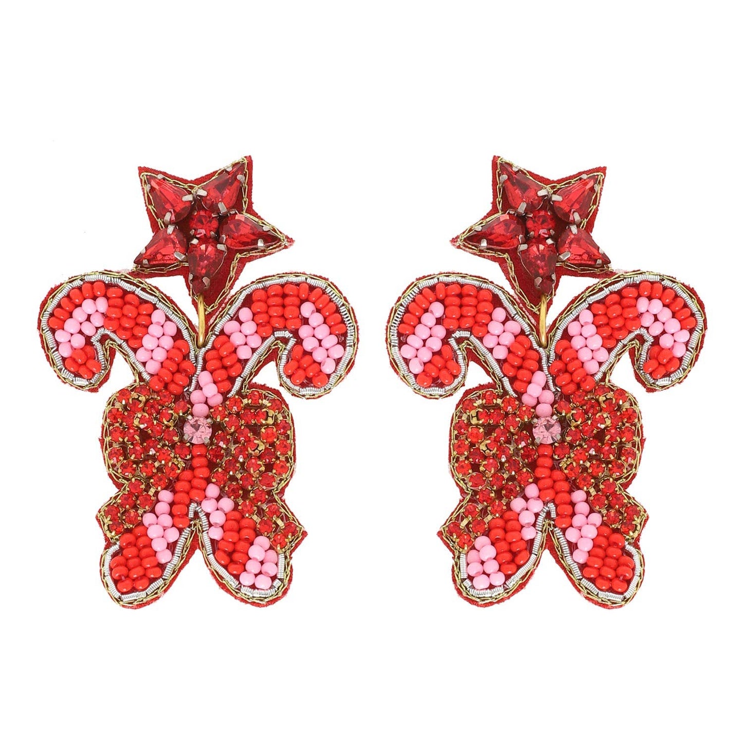 Jeweled Candy Cane Christmas Earrings