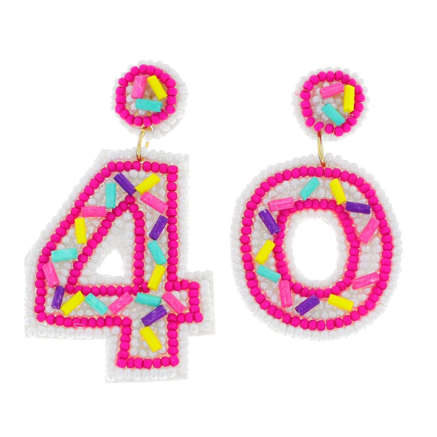 Beaded "40" w/ Sprinkles Birthday Dangle Earrings