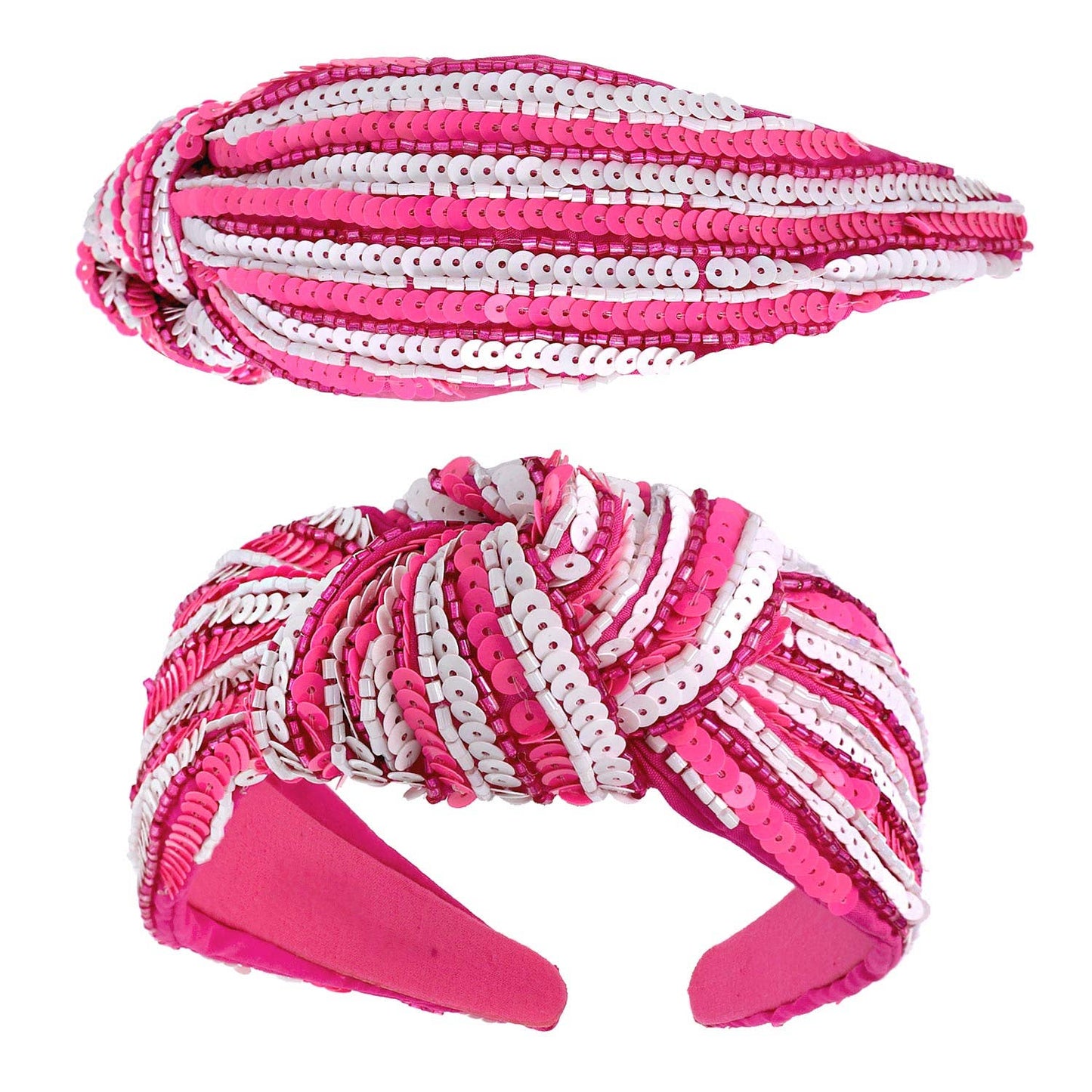 Pink Sequin Striped Top Knotted Embellished Headband