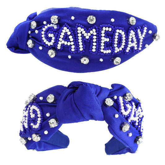 Rhinestone Jeweled Beaded "Gameday" Pattern Knotted Headband