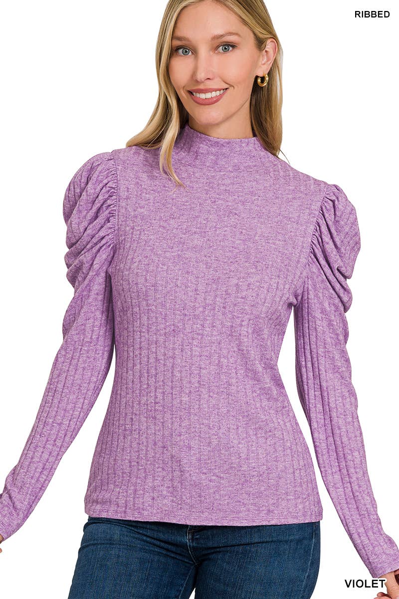 FINAL SALE Ruthie Ribbed Puff Long Sleeve Mock Neck Top
