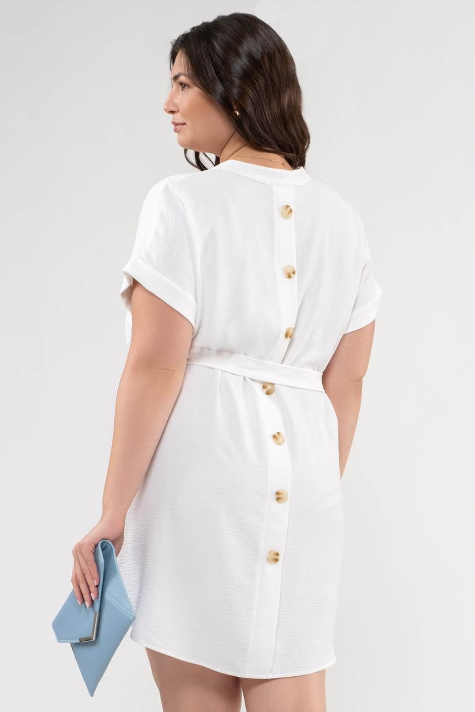 Bethany Back Buttoned Belted Mini Dress