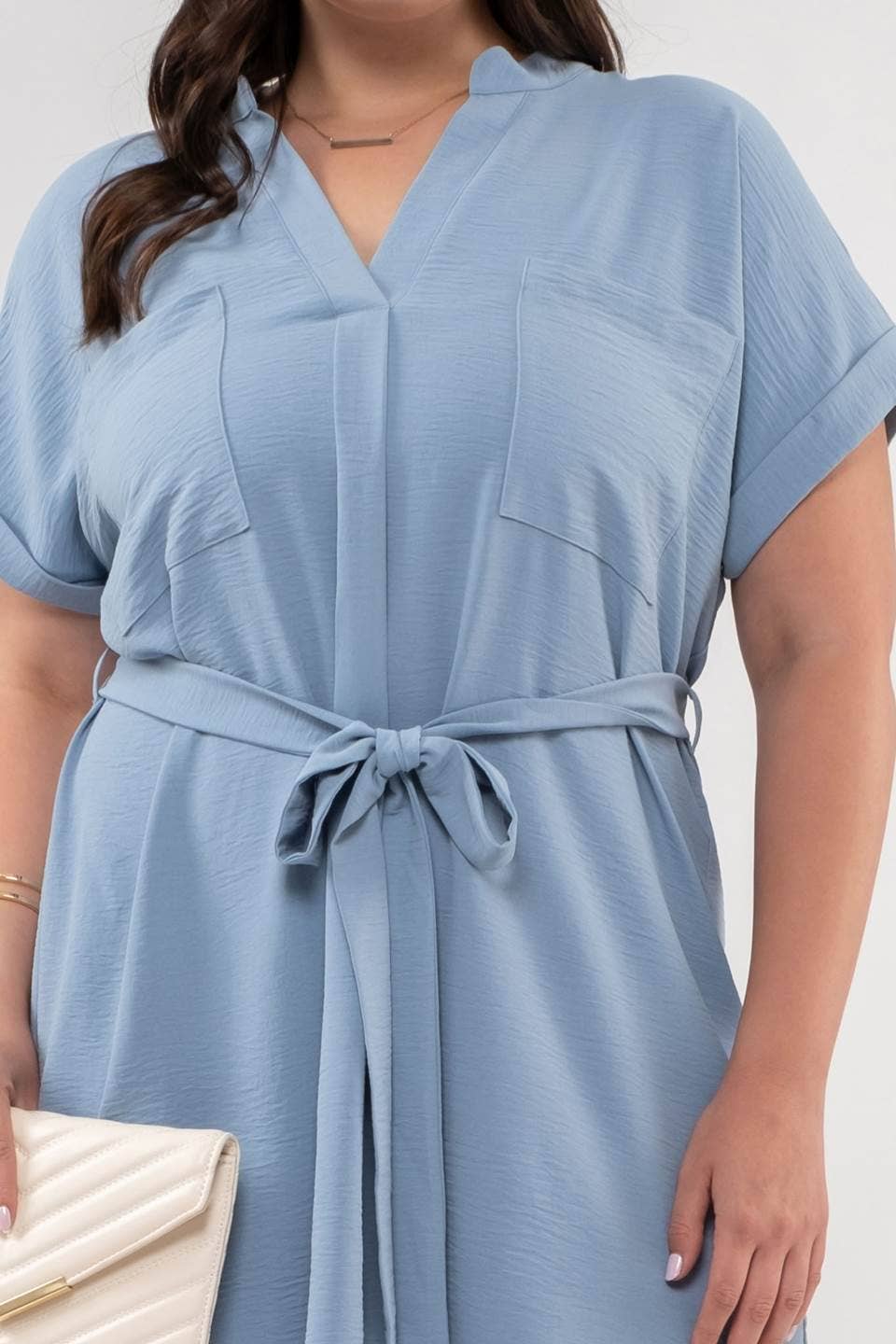 Curvy Bethany Back Buttoned Belted Mini Dress
