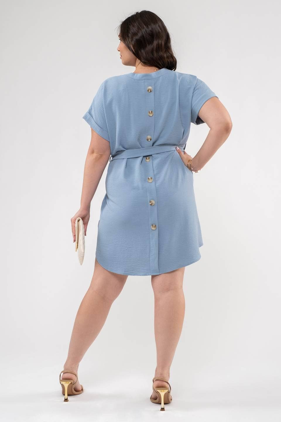 Bethany Back Buttoned Belted Mini Dress
