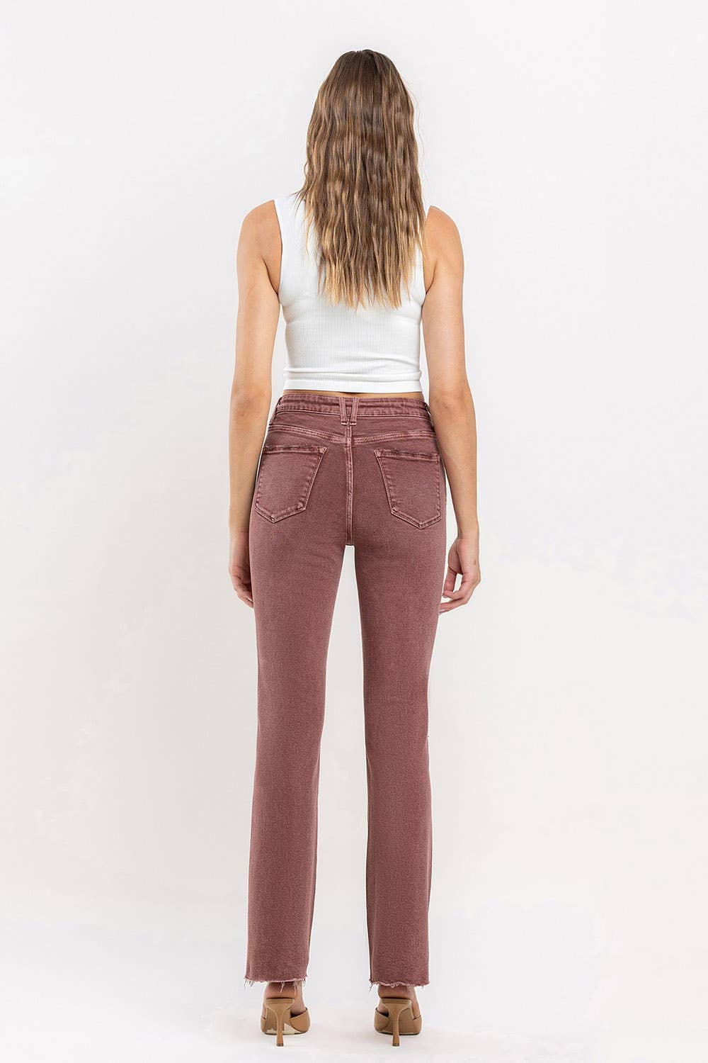 Curvy Wine Vervet Mid-Rise Cropped Bootcut Jeans in Wine