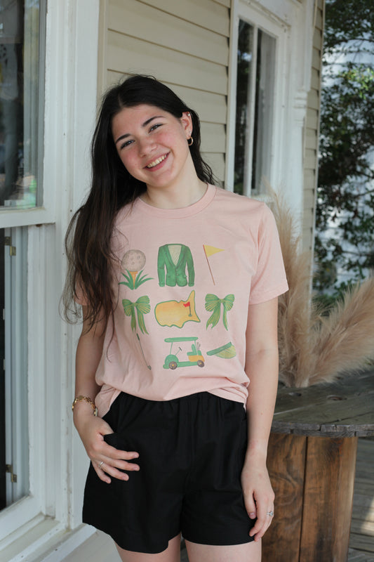 Golf Vacation Club Augusta Golfing Wife Graphic Tee in Peach