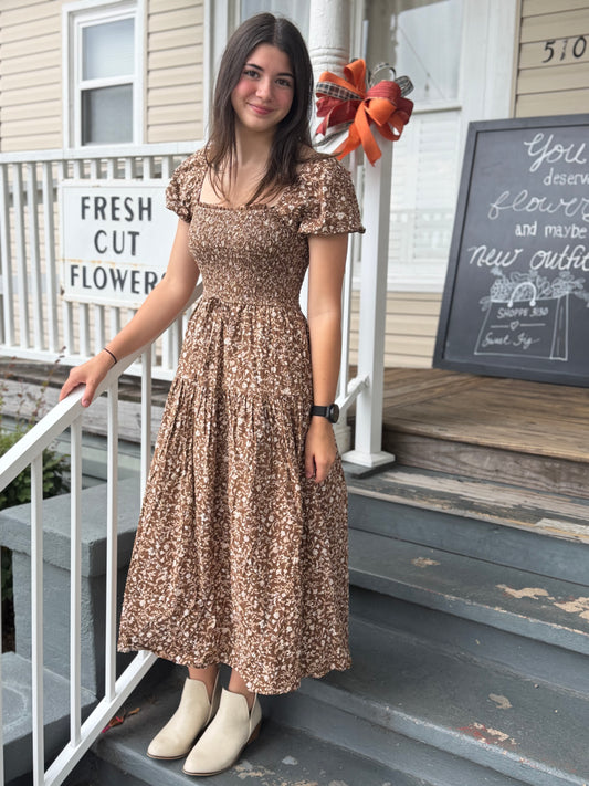 Brown Floral Mini Dress