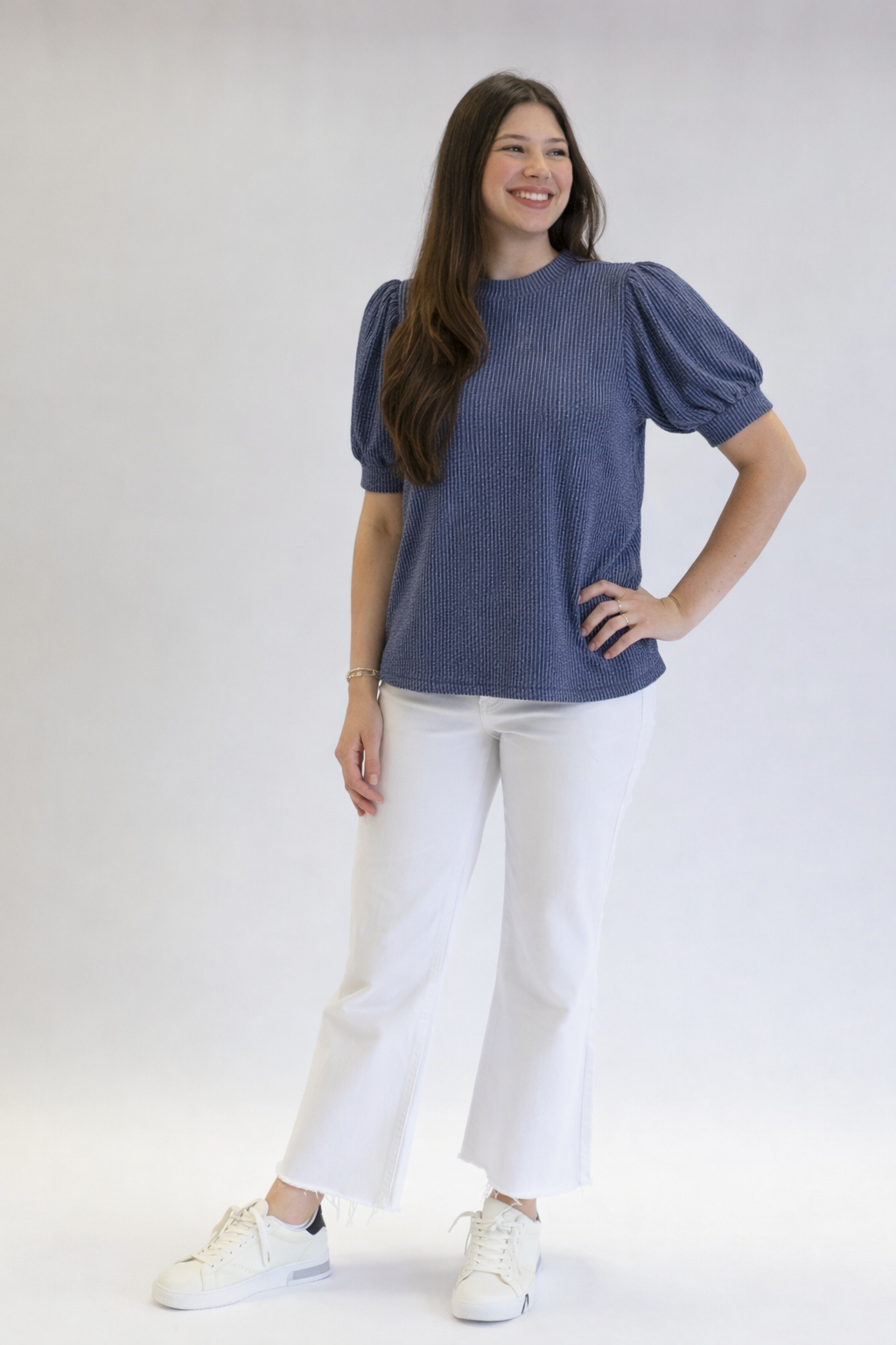 Pretty in Puff Sleeves Ribbed Top - Shoppe3130