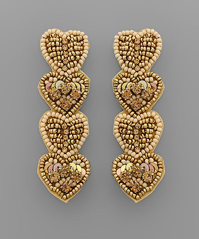 Golden Heart Tiered Seed Bead Earrings