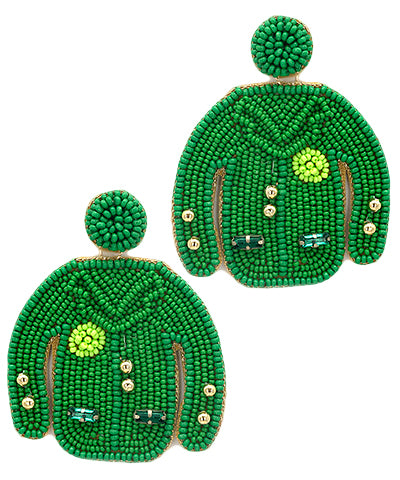 Green Golf Jacket Seed Bead Earrings