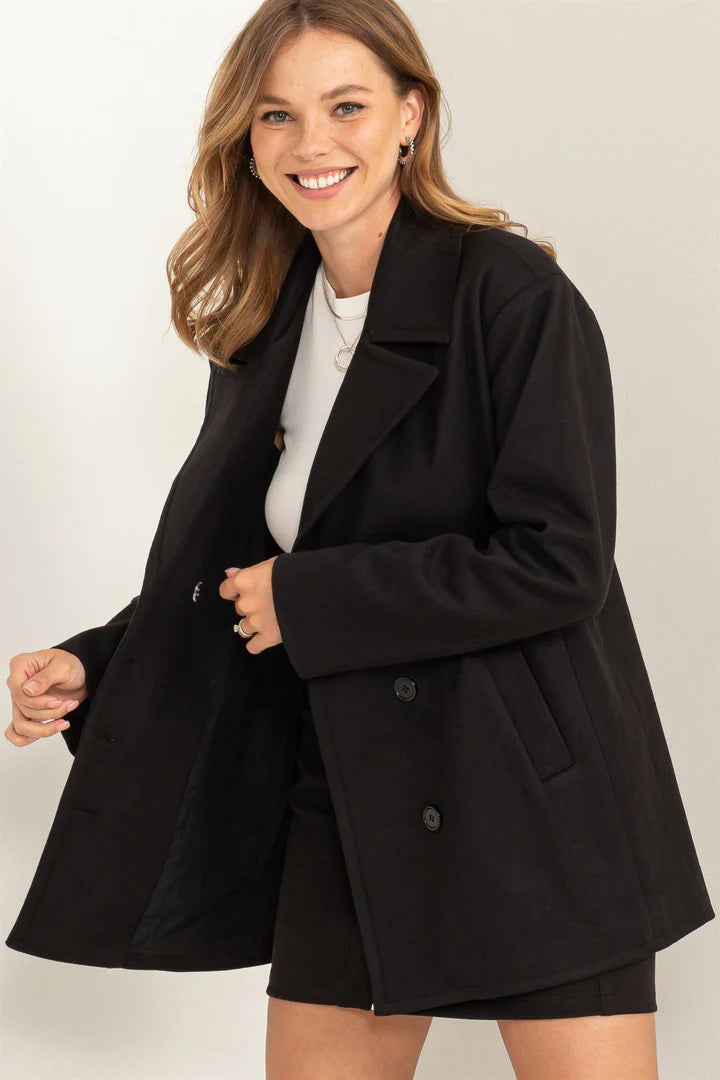 Clara Double Breasted Peacoat In Black