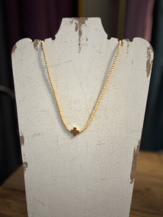 Gold Plated Beaded Cross Necklace Water Resistant