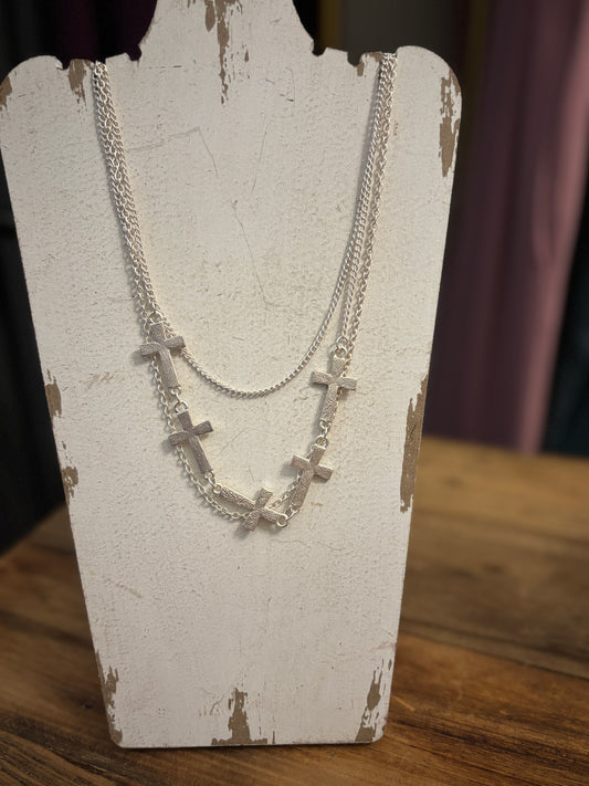 Silver Triple Cross Chain Necklace