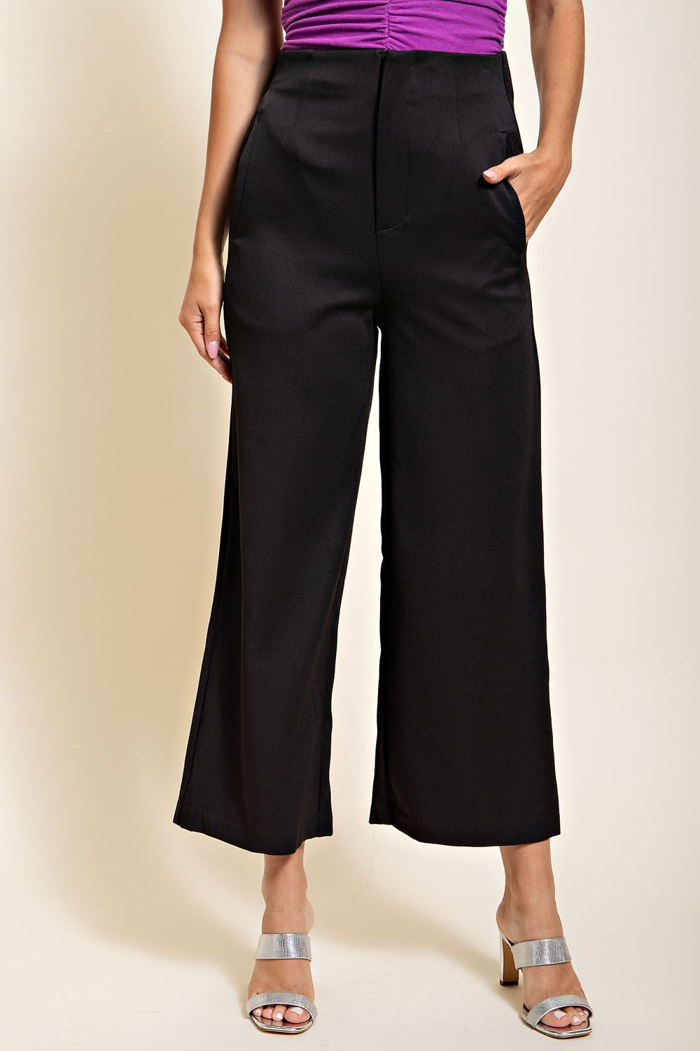 Mallory Black Cropped High Waisted Pants