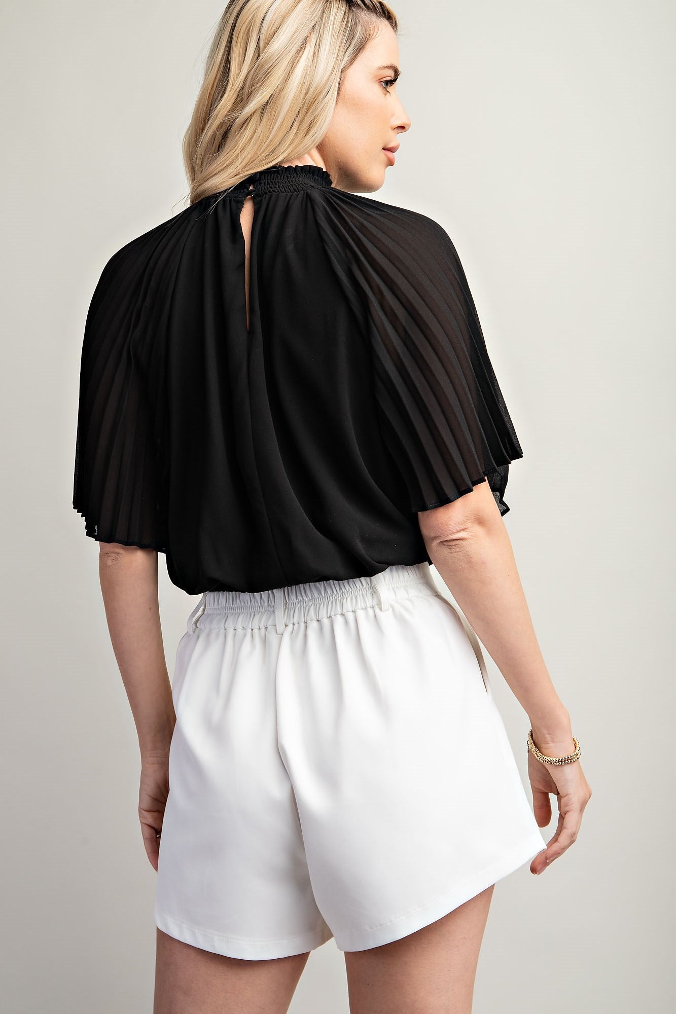 The Harper Mock Neck Pleated Sleeve Top