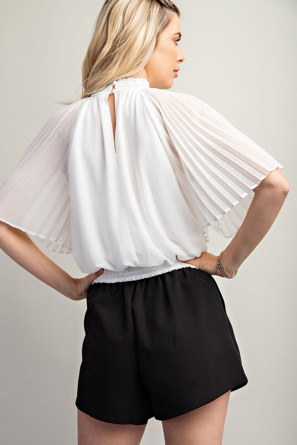 The Harper Mock Neck Pleated Sleeve Top