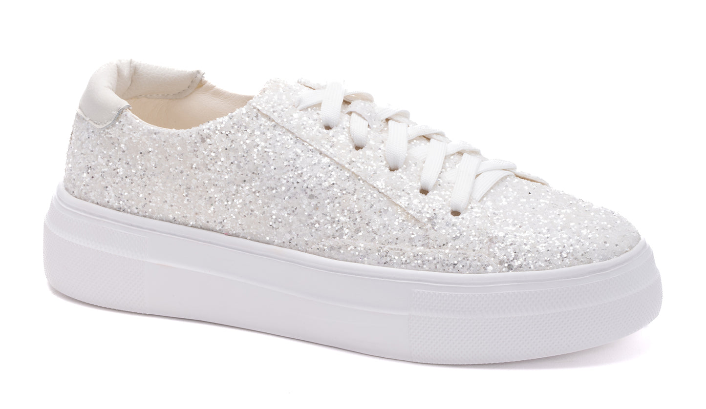 FINAL SALE Glaring Sneakers in White Chunky Glitter