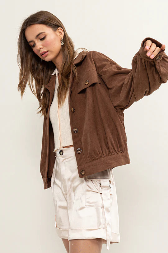 Pleated Impressions Drop Shoulder Corduroy Jacket