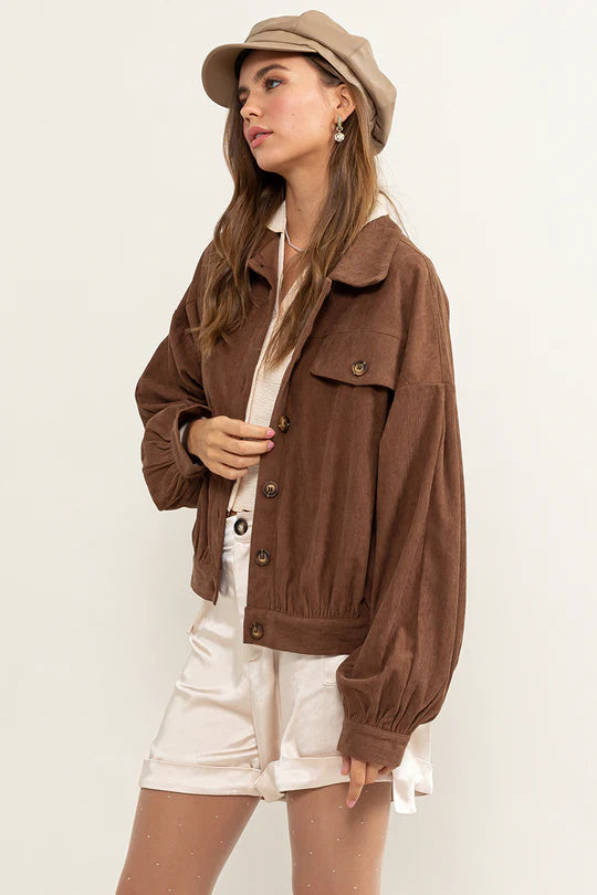 Pleated Impressions Drop Shoulder Corduroy Jacket