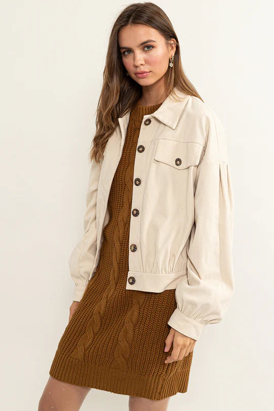 Pleated Impressions Drop Shoulder Corduroy Jacket