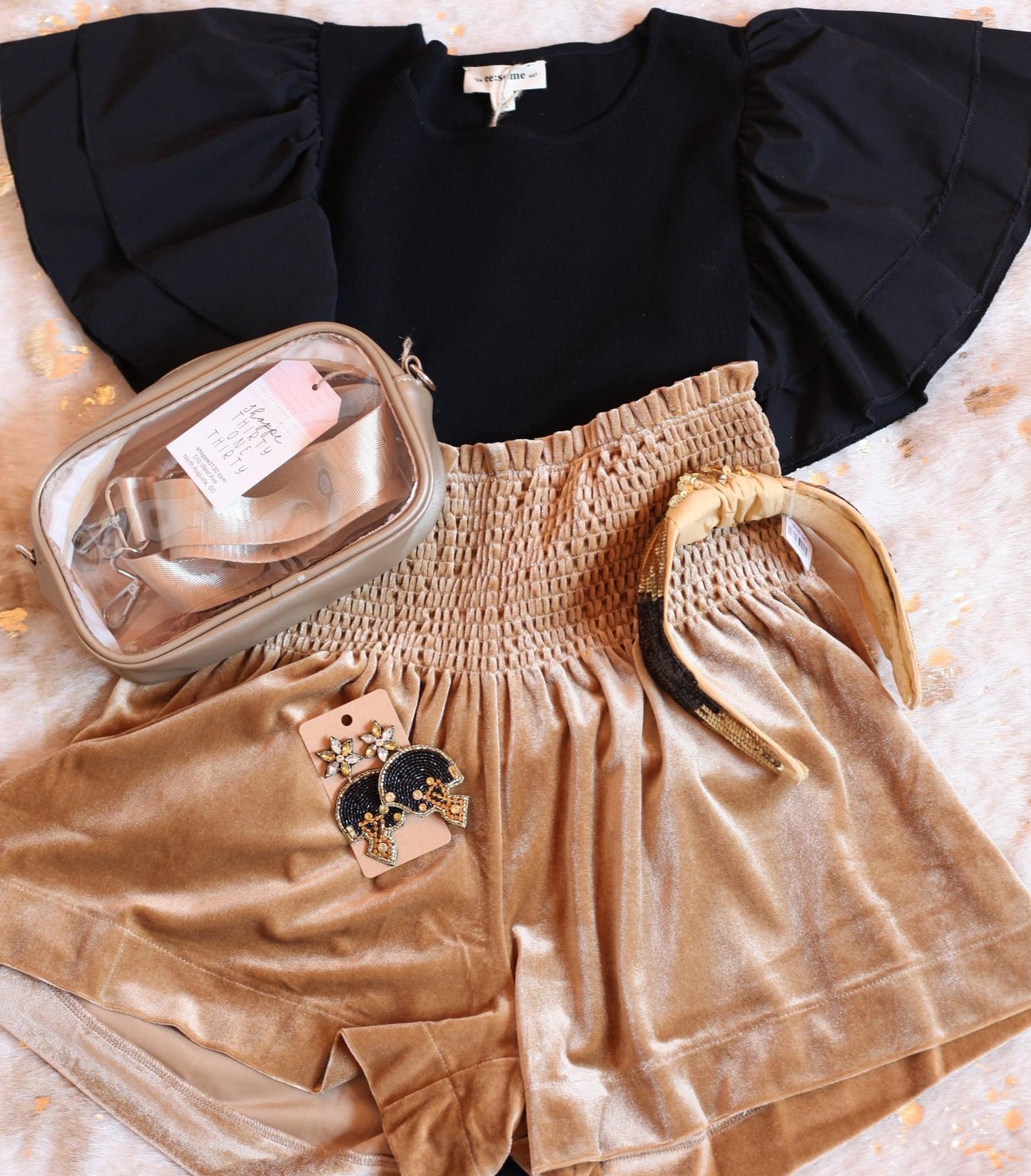 FINAL SALE Smocked Waist Metallic Velvet Shorts