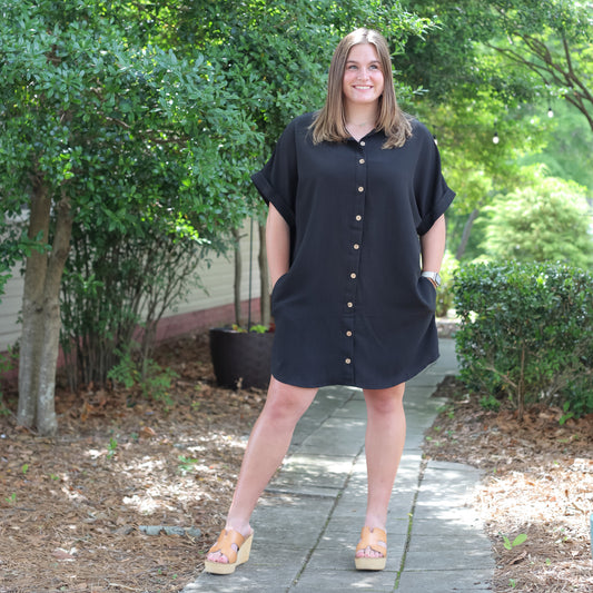 Bethany Button Down Short Sleeve Shirt Dress with Pockets