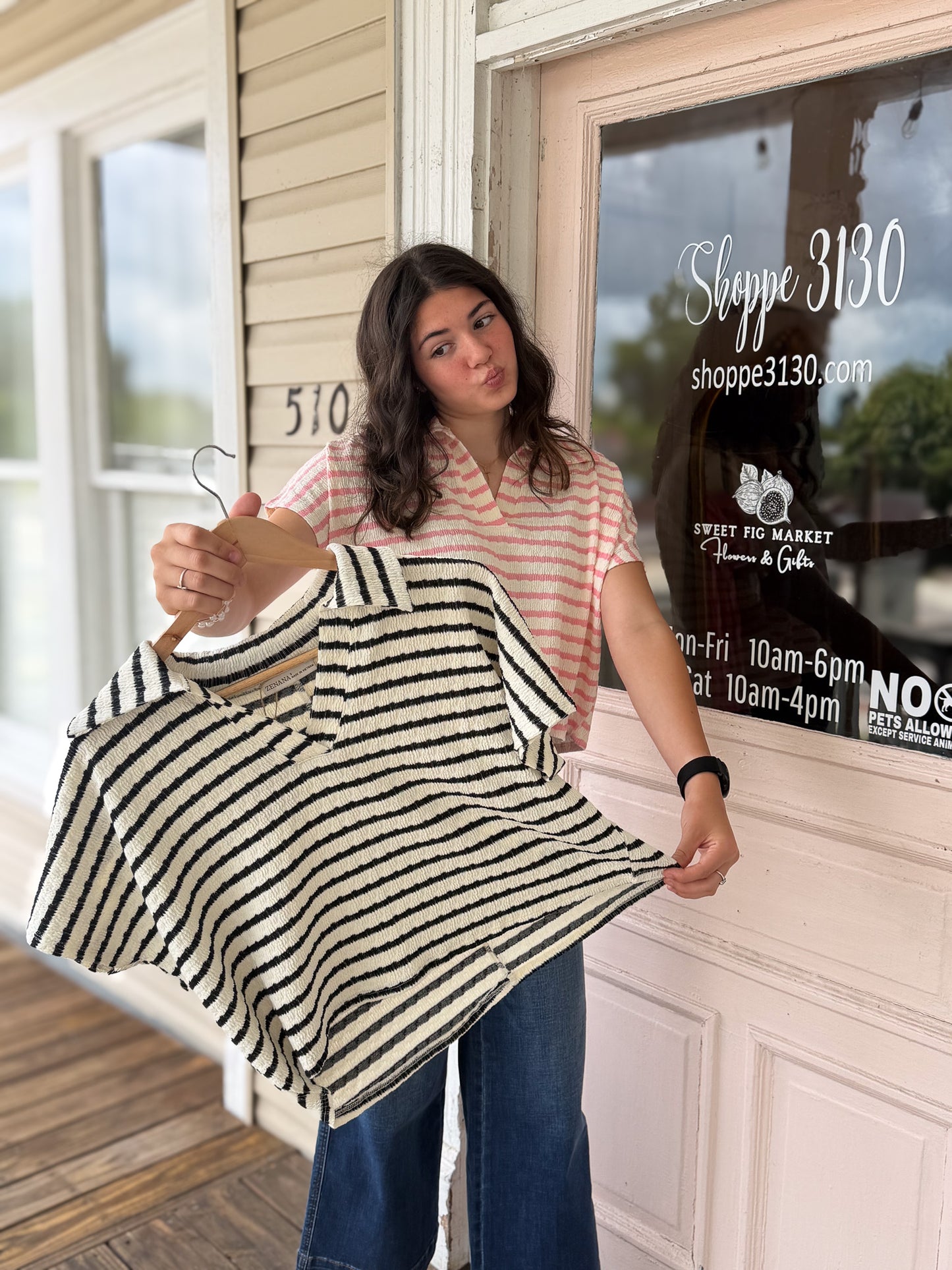 Santee Strped Split Neck Top