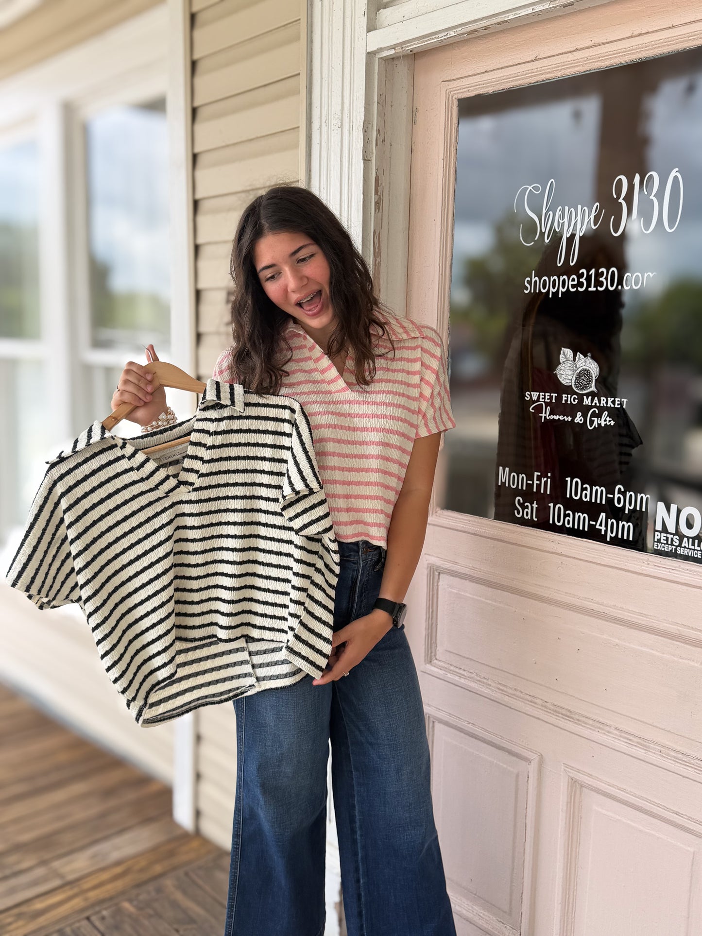 Santee Strped Split Neck Top