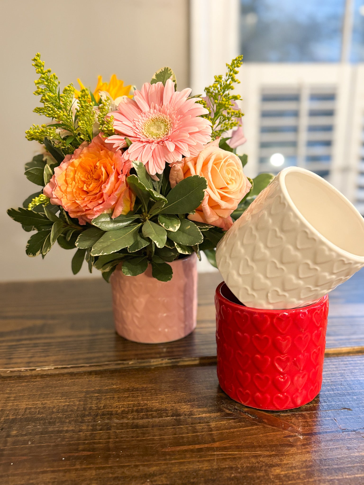 Hearts All In Ceramic Flower Arrangement - Shoppe3130