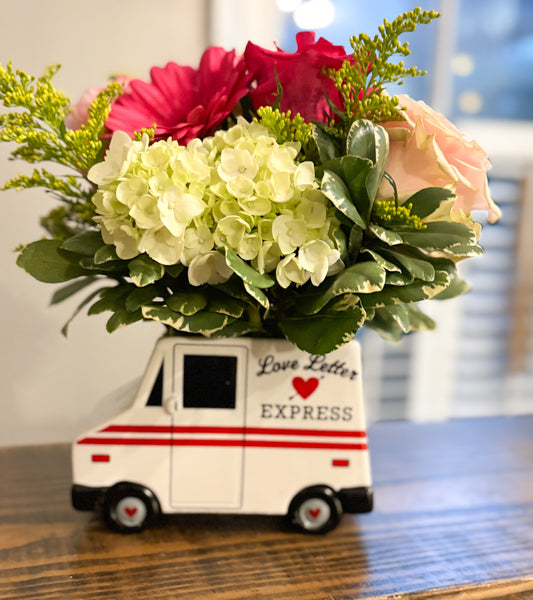 Sending My Love Mail Truck Flower Arrangement - Shoppe3130