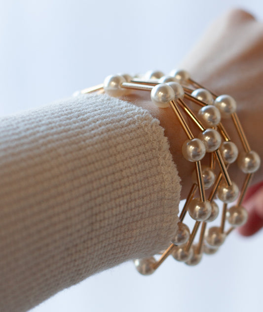 Golden Tube Bead and Pearl Bracelet - Shoppe3130