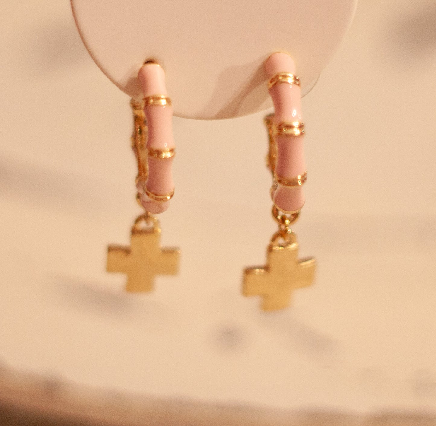 Cross Enamel Bamboo Earrings - Shoppe3130