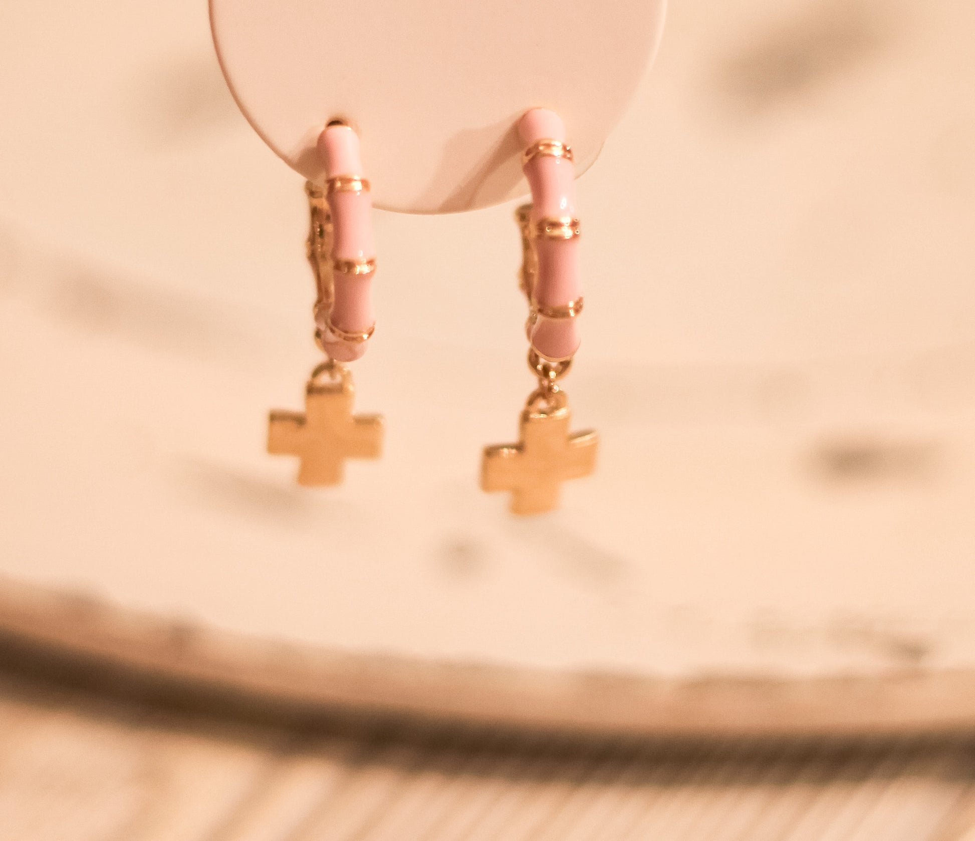 Cross Enamel Bamboo Earrings - Shoppe3130