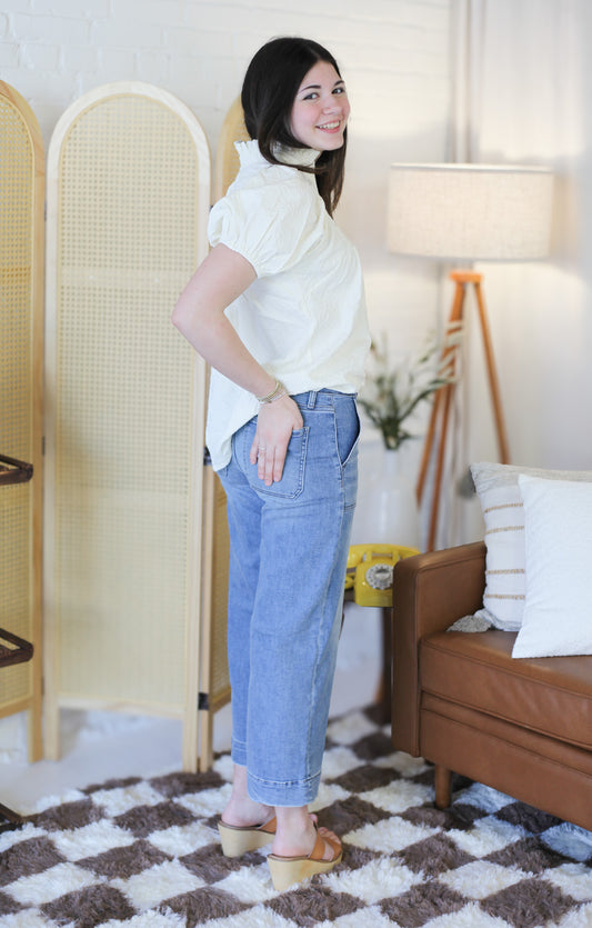 Wide Leg Cropped Zen Denim Jeans in Curvy