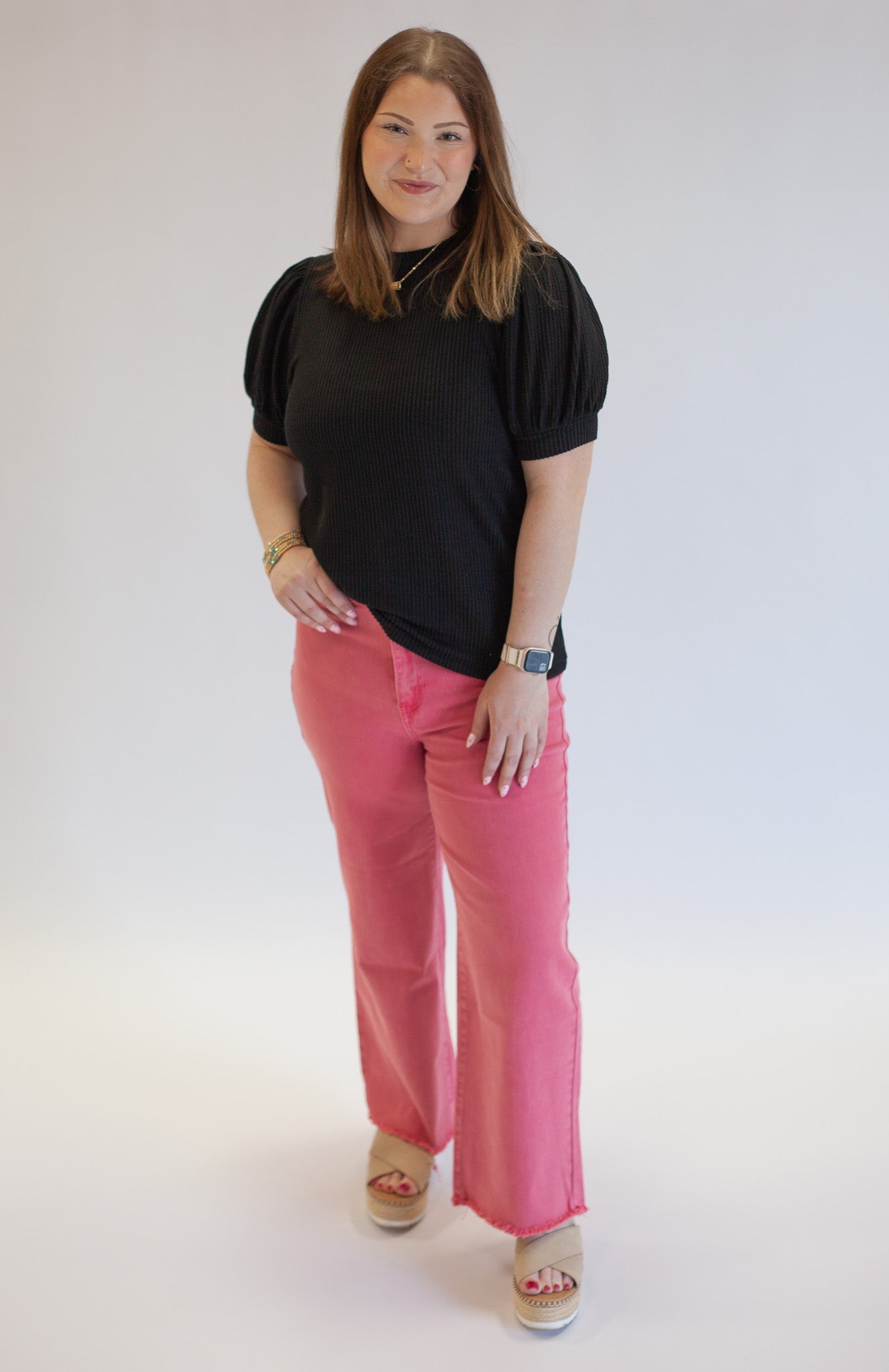 Ava Acid Washed Frayed Hem Straight Wide Leg Denim in Curvy - Shoppe3130