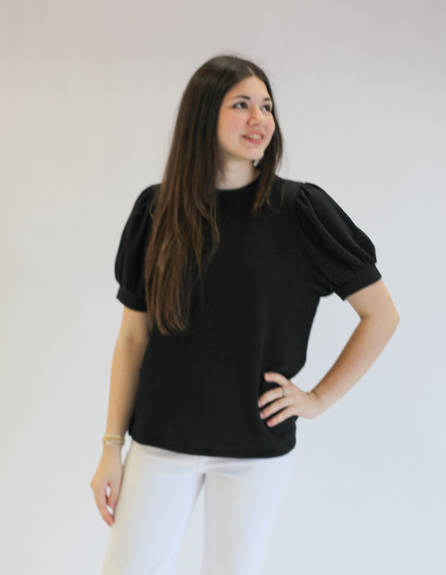 Pretty in Puff Sleeves Ribbed Top - Shoppe3130