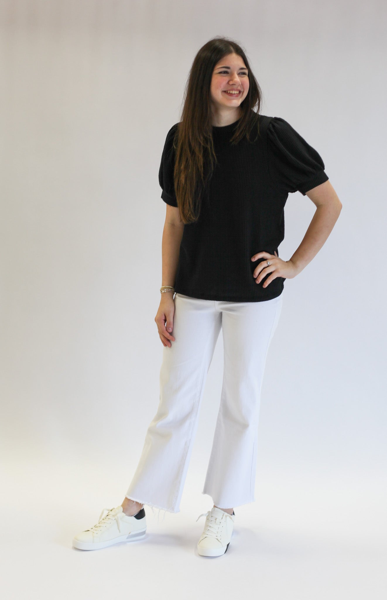 Pretty in Puff Sleeves Ribbed Top - Shoppe3130