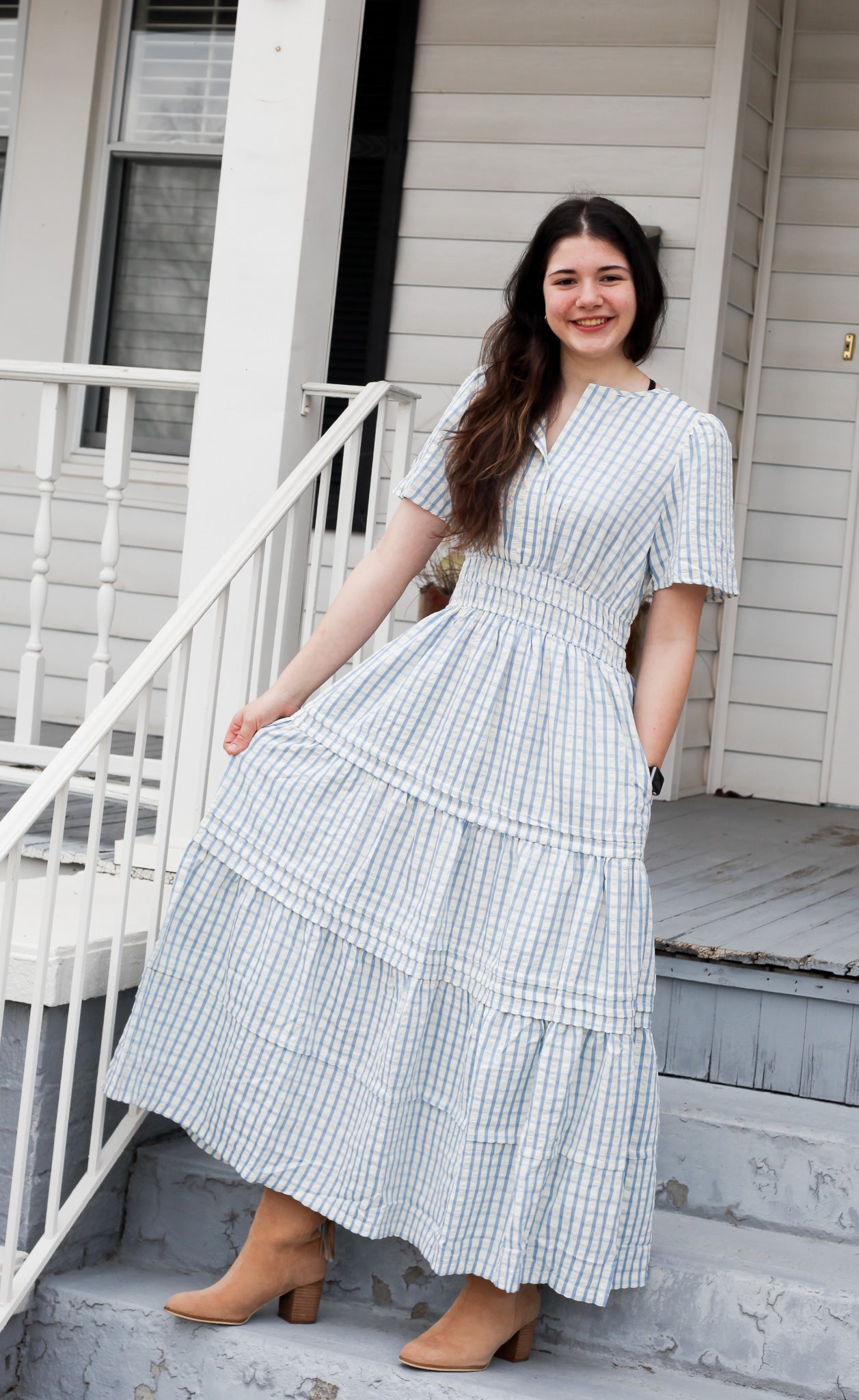 Bailee Blue Pintuck Maxi Dress