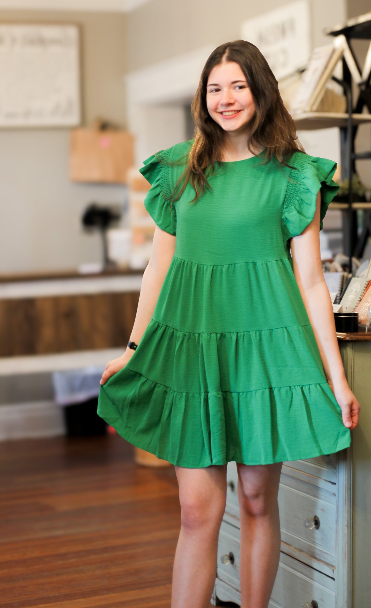 Playing the Green Mini Ruffle Dress - Shoppe3130