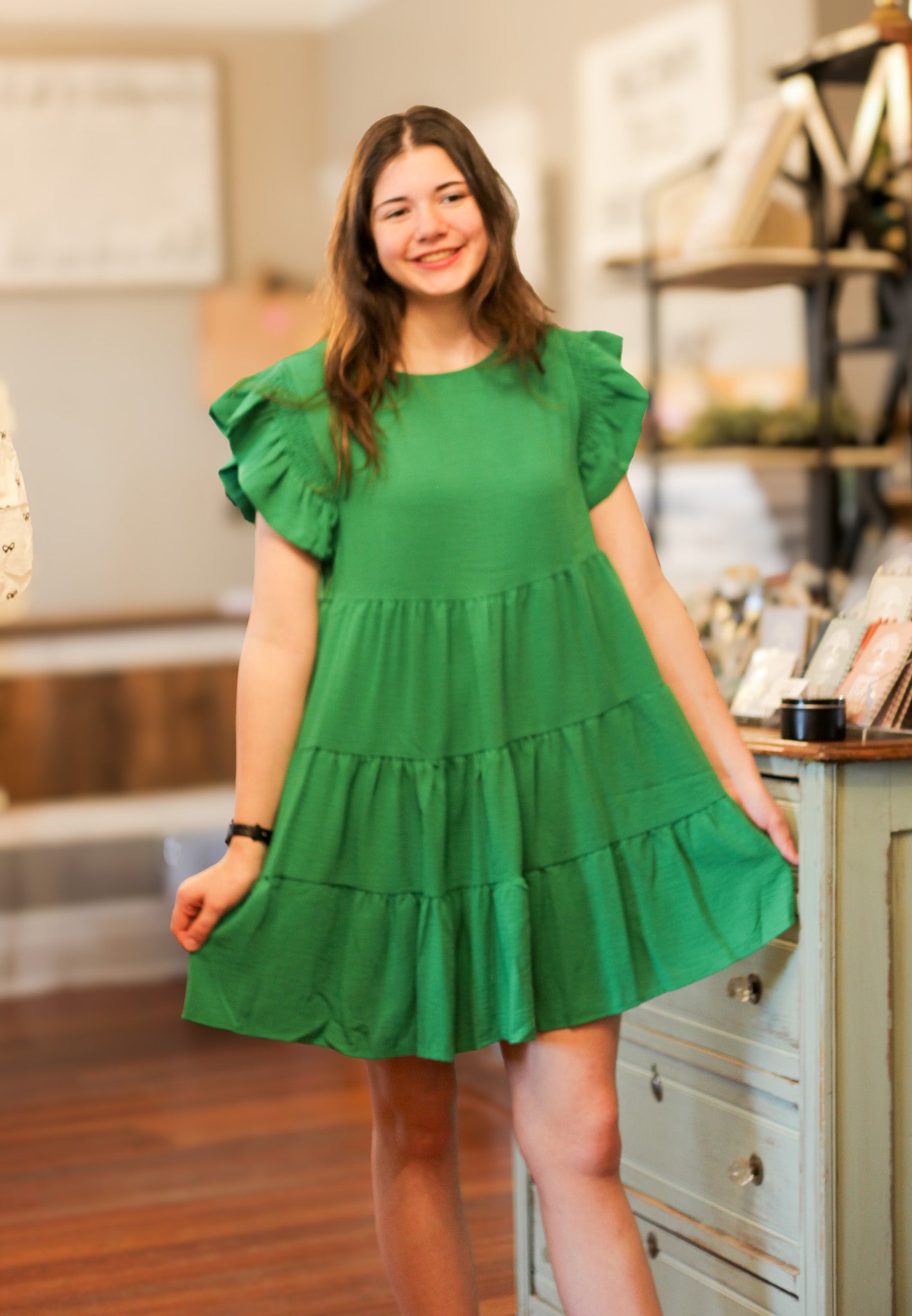 Playing the Green Mini Ruffle Dress - Shoppe3130