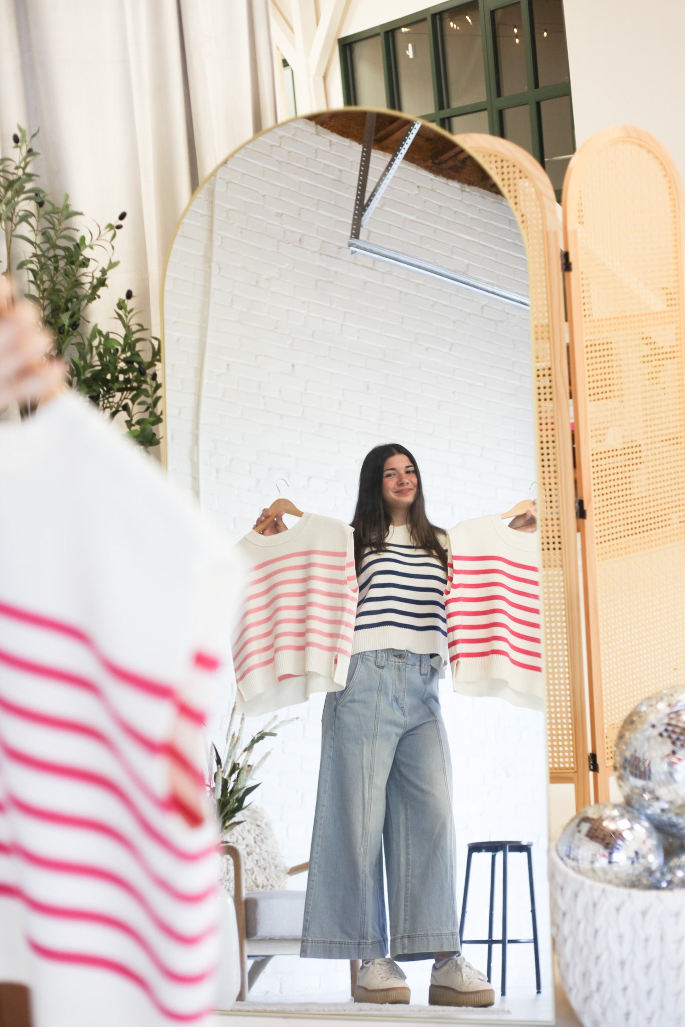 Mollie Crew Neck Stripe Sweater Vest - Shoppe3130