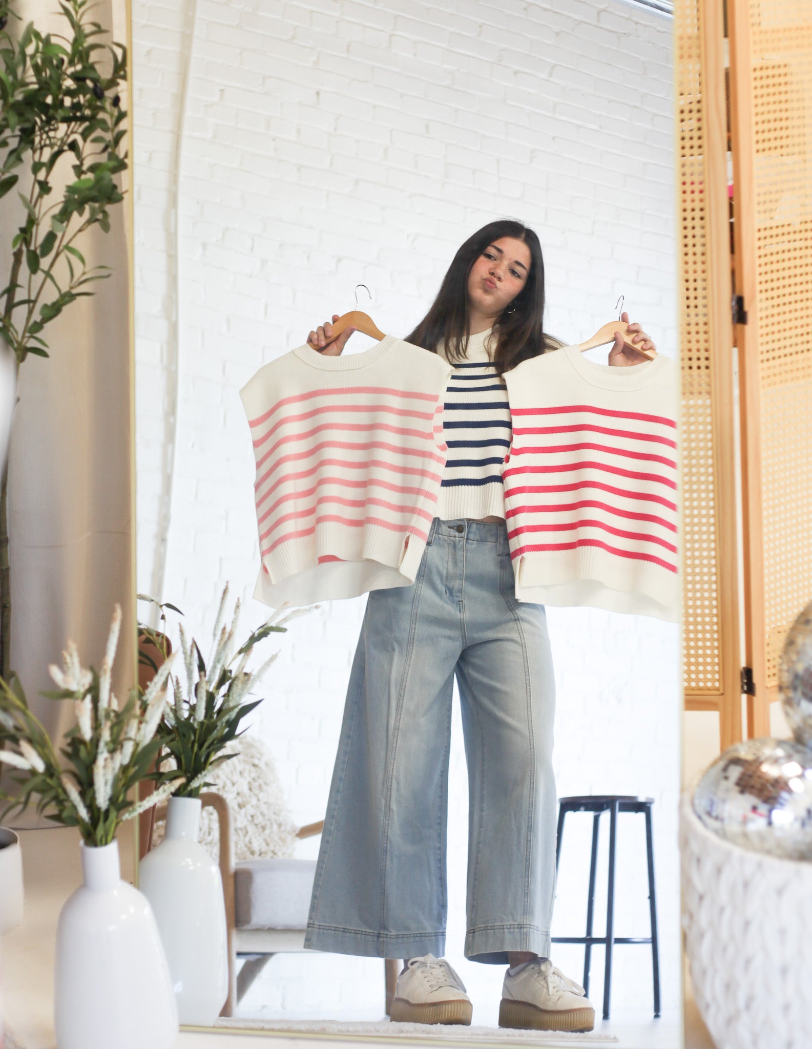 Mollie Crew Neck Stripe Sweater Vest - Shoppe3130