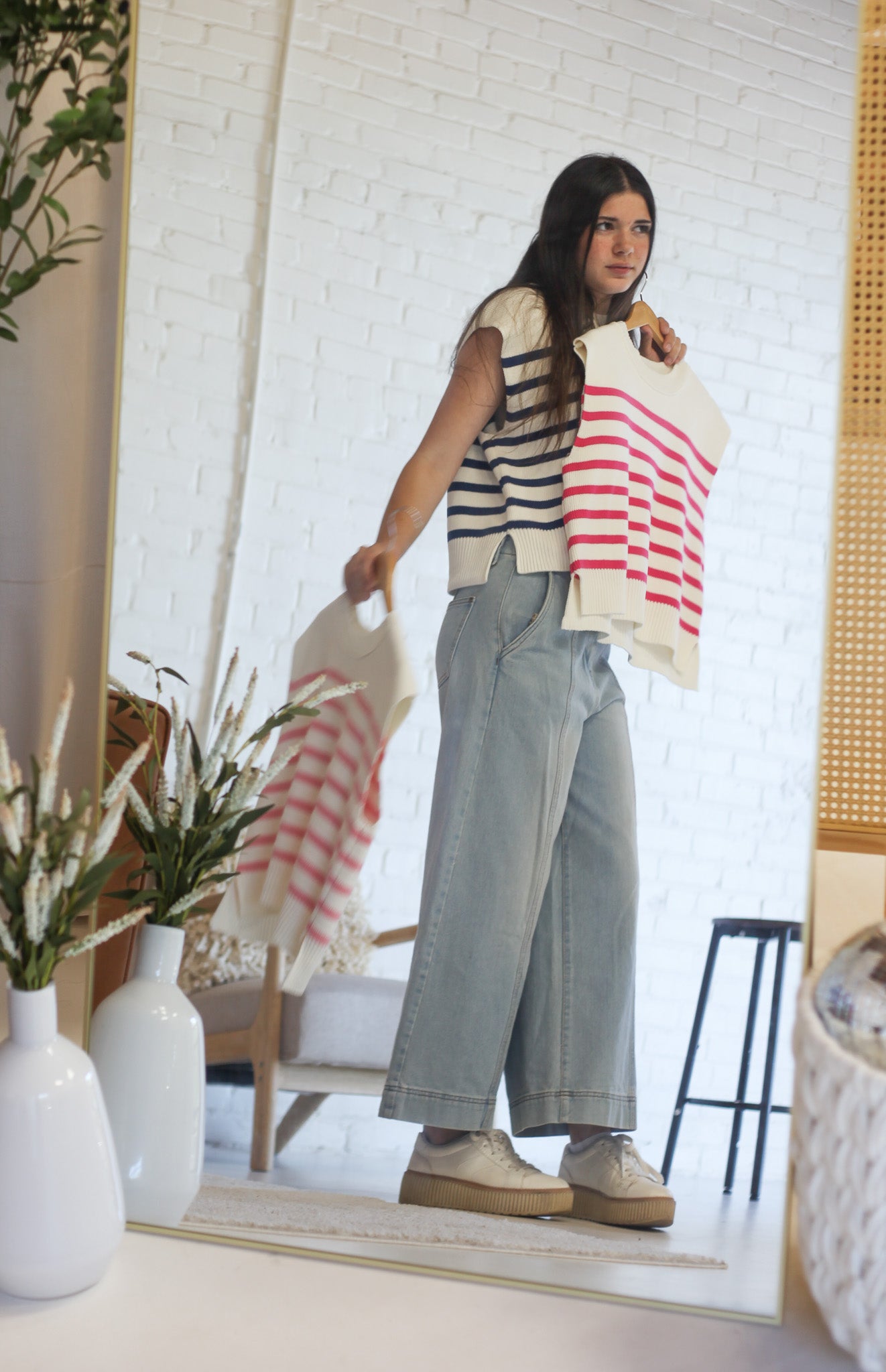 Mollie Crew Neck Stripe Sweater Vest - Shoppe3130