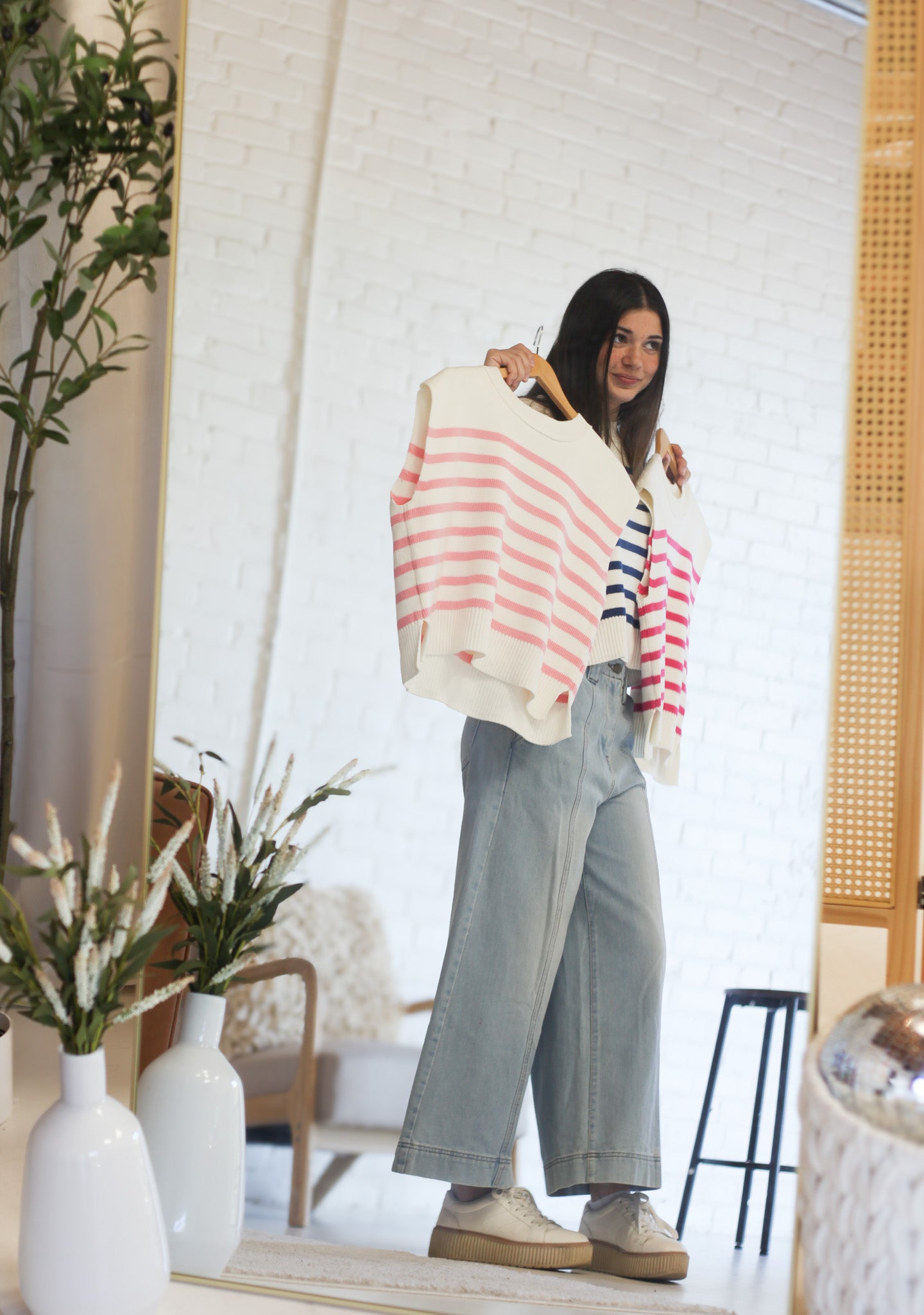 Mollie Crew Neck Stripe Sweater Vest - Shoppe3130