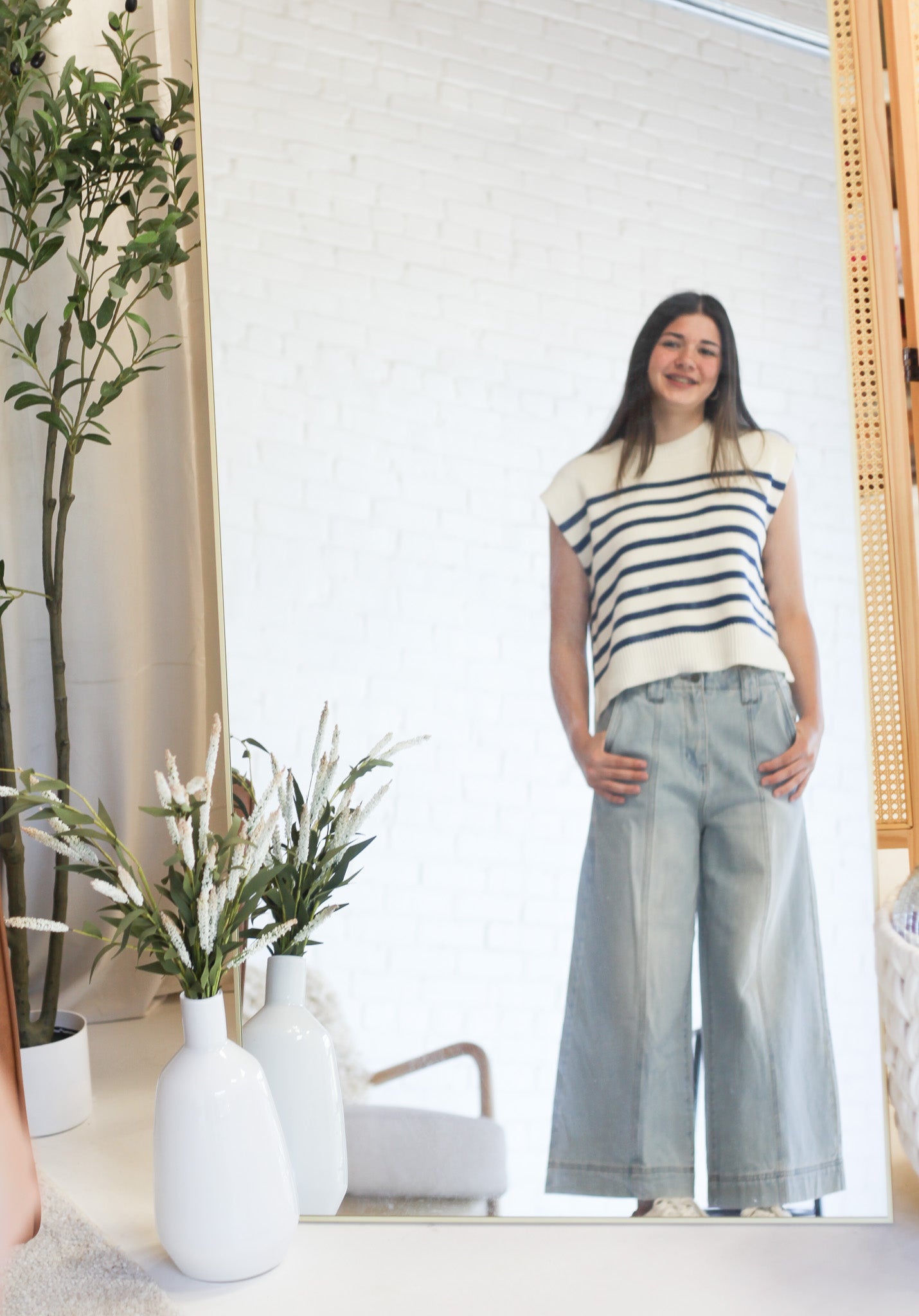 Mollie Crew Neck Stripe Sweater Vest - Shoppe3130