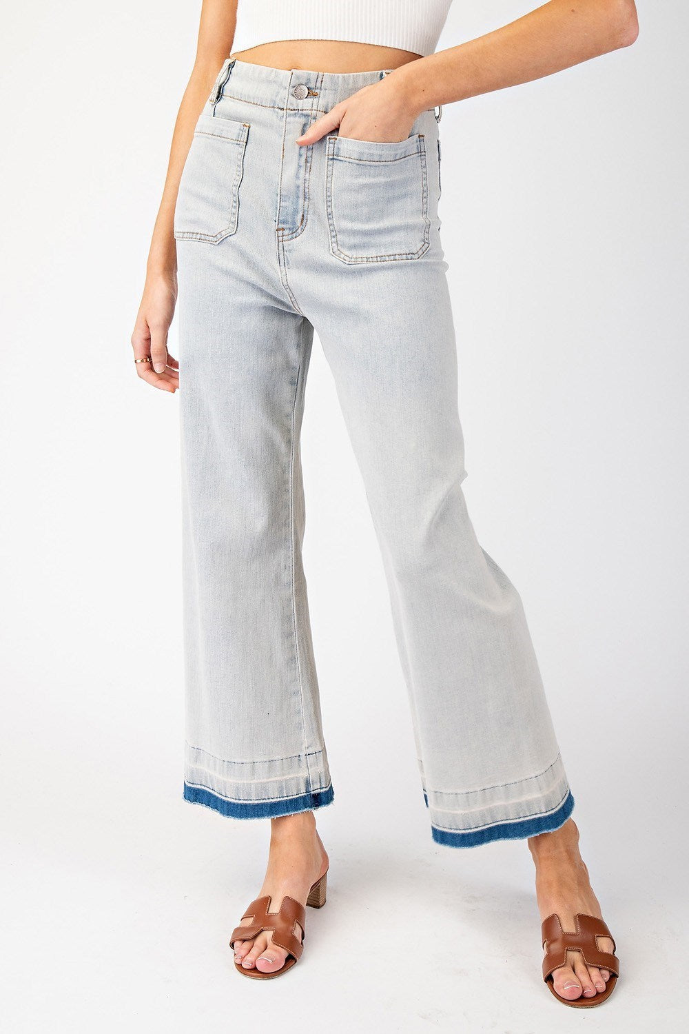 Mineral Wash Wide Leg Cropped Pants in Curvy