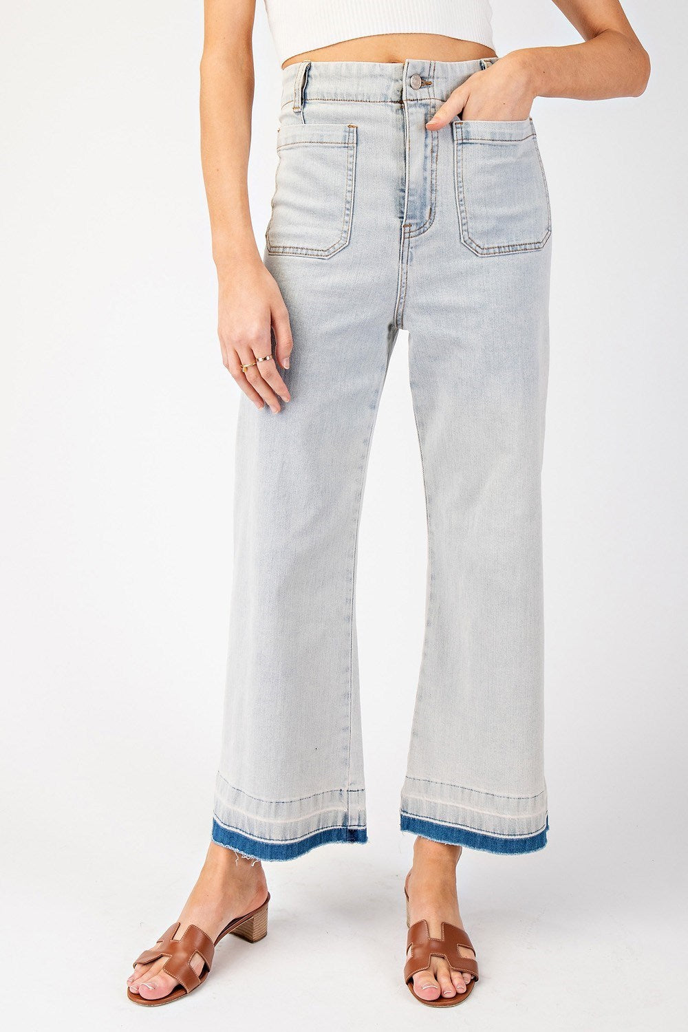 Mineral Wash Wide Leg Cropped Pants in Curvy