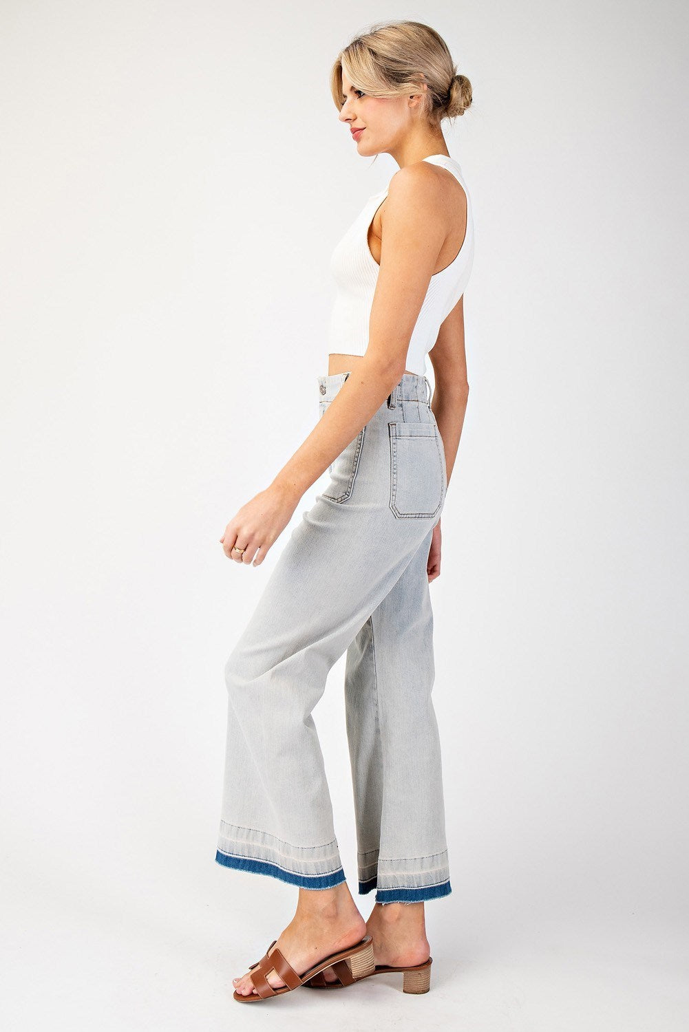 Mineral Wash Wide Leg Cropped Pants in Curvy