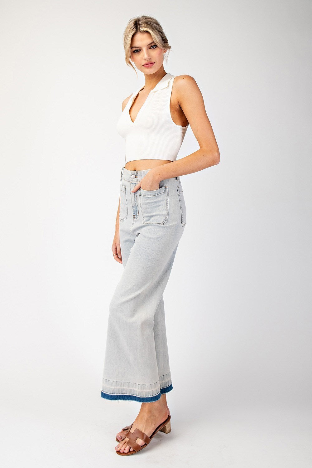 Mineral Wash Wide Leg Cropped Pants in Curvy